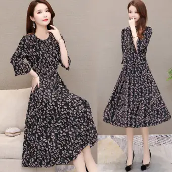 three quarter sleeve long dress