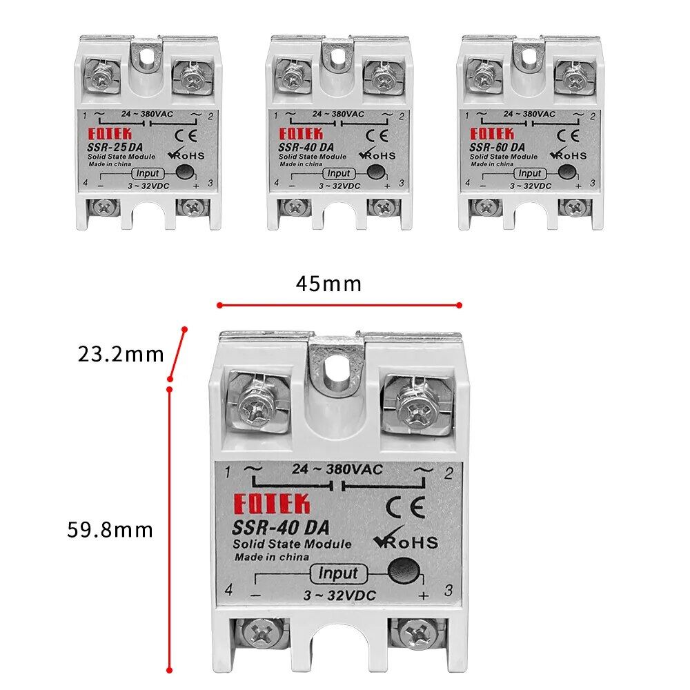 diymore SSR-10DA/25DA/40DA/50DA /60DA75DA/100DA SSR-25AA 40AA dc solid state relay. control Module Relay 3-32V Input DC 24-380V AC Outp