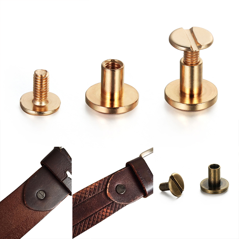 Jk3u  10Sets Leather Tool Belt Leather Screws Copper Rivets Double Cap Studs Decorative Metal Craft Double Sided Flat Head