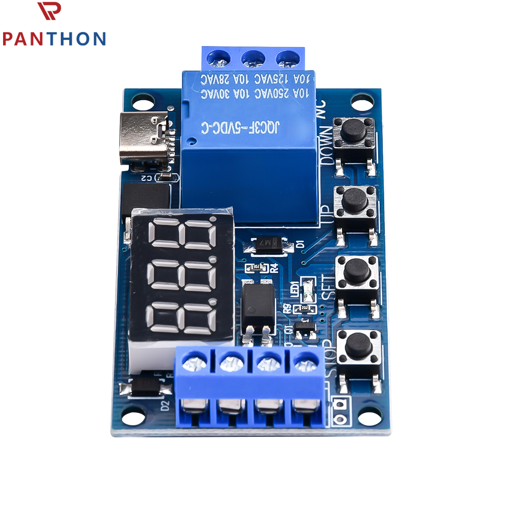 PANTHON Micro USB/Type-C 5V Timer Relay Time Delay Relay DC 6-30V Delay Controller Board Trigger Delay Switching Relay Module with LCD Display