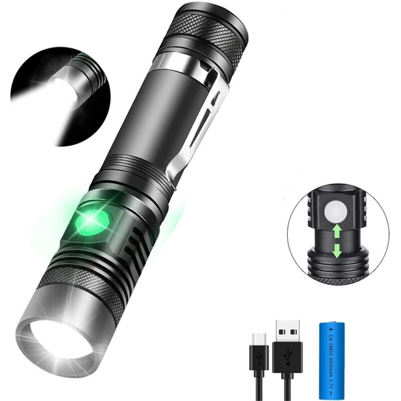 TH Led Tactical Flashlight 4 Modes Waterproof Zoomable Super Bright Usb Rechargeable Torch Hand Lantern