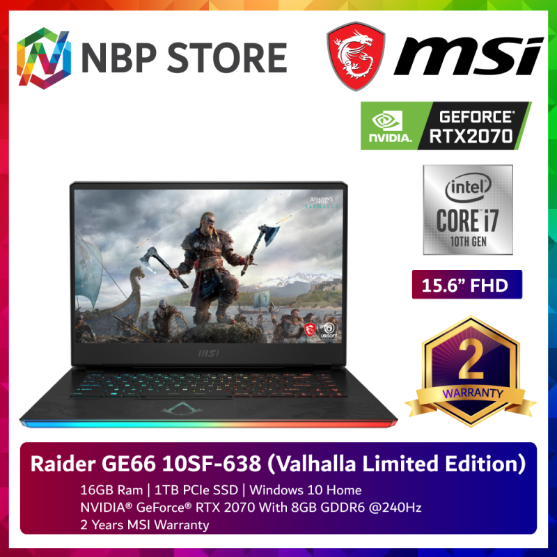 MSI Raider GE66 10SF-638 (Valhalla Limited Edition) 15.6 FHD Gaming Laptop ( i7-10875H, 16GB, 1TB SSD,RTX2070 8GB, W10 ) Malaysia