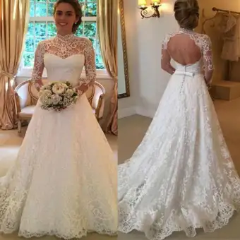 Women White Lace Wedding Dress Bridal Ball Gown Formal Prom Long