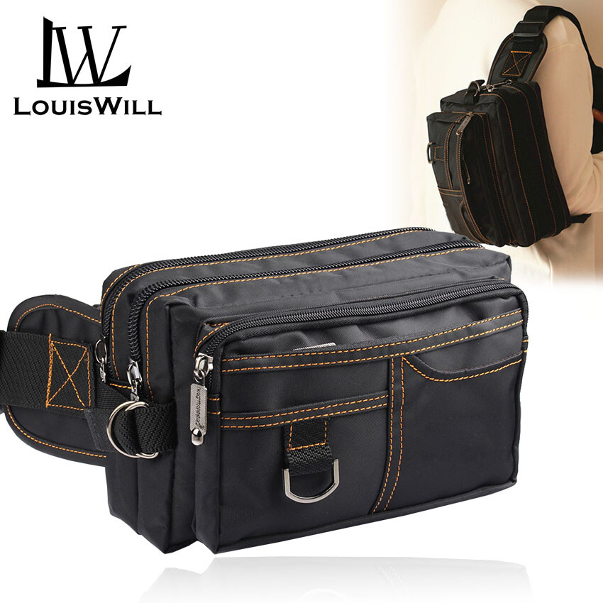 LouisWill Waist Pouch Bag Men Waist Pack Water-resistant Hiking Cycling Waist Bag Outdoor Traveling Running Fanny Pack Nylon Crossbody Bag Multifunction Sling Shoulder Bag
