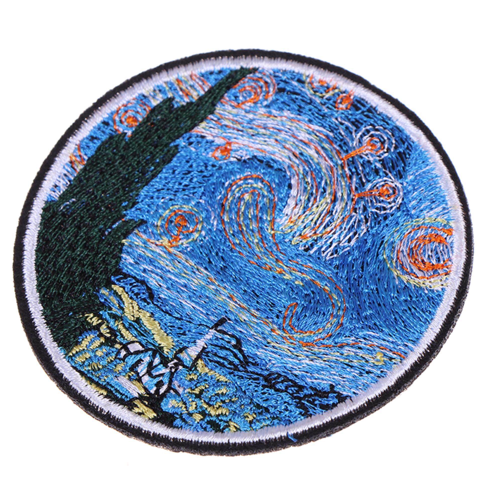 2pcs/lot Painting The Starry Night Embroidery Sew Iron On Patches DIY TEUSJKUS 