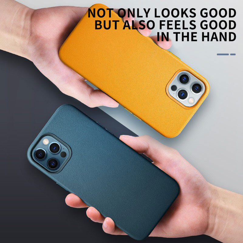 Luxury Genuine Leather Phone Case for iPhone 13 Pro Max with Magsafe/Logo Official Same Shockproof Phone Casing for iPhone 13 Pro/13 Mini/13 with Animation