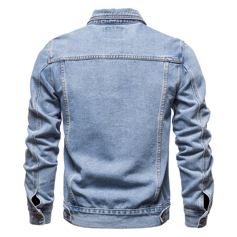 SUPERLI Áo Khoác Denim Nam Xuân Thu, Áo Khoác Bò Một Hàng Khuy Ve Áo Đơn Màu Đơn Giản Áo Khoác Ngoài Cotton Dáng Ôm Cho Nam 5xl-M