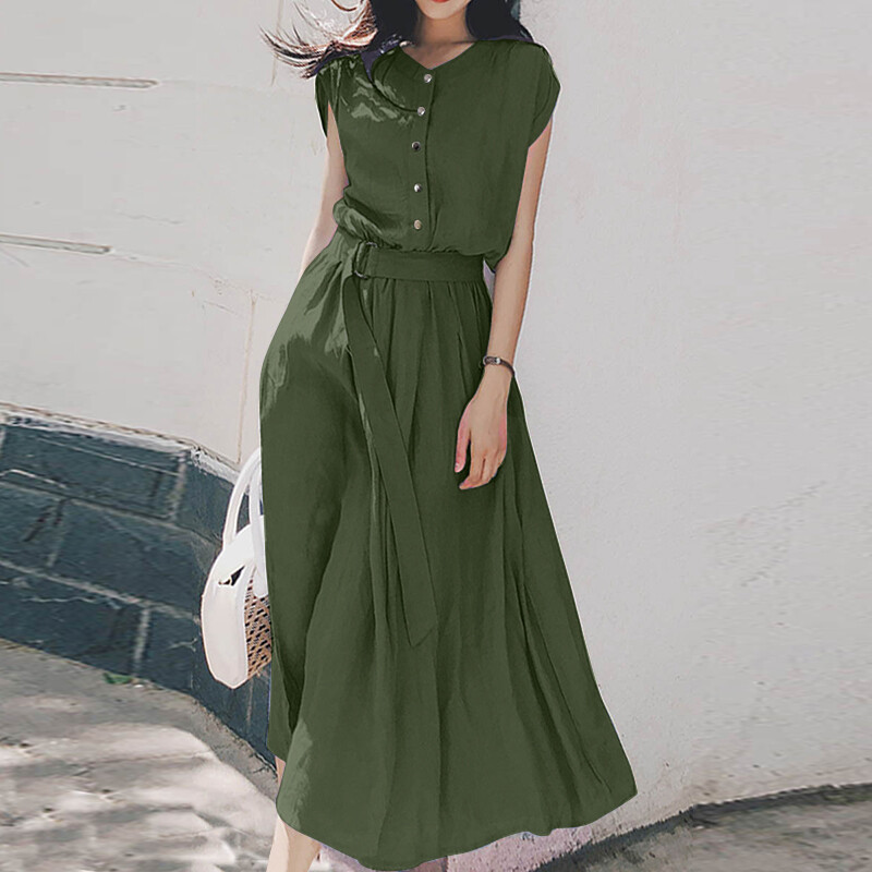 Momonaco zanzea muslimah womens muslim short sleeve casual kaftan holiday a line belted swing long maxi dress plus size mco