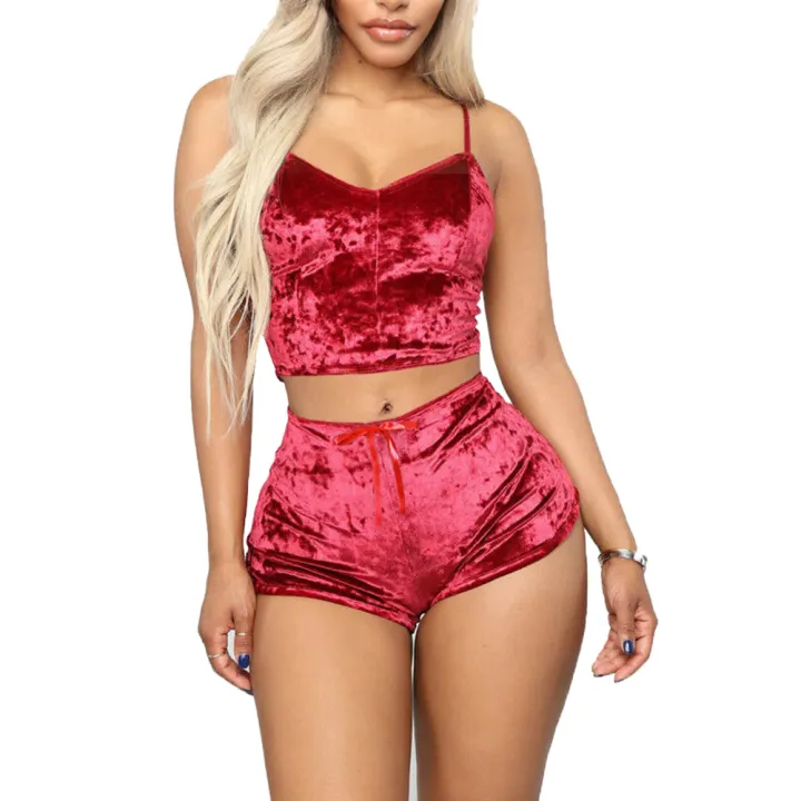 Velvet crop top and shorts Clearance