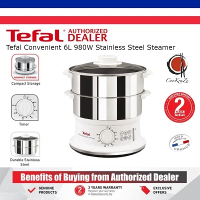 READY STOCK Tefal Convenient 980W 6L Stainless Steel Food Steamer VC1451 Steam Kitchen Appliances