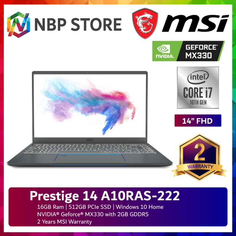 MSI Prestige 14 A10RAS-222 14 FHD Laptop Carbon Gray ( i7-10510U, 16GB, 512GB SSD, MX330 2GB, W10 ) Malaysia