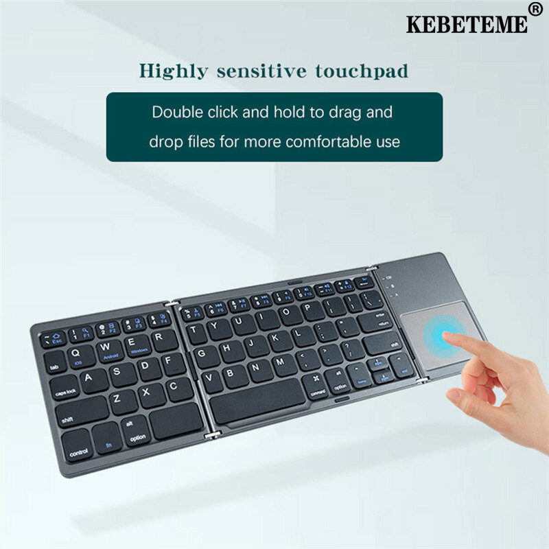 Kebeteme không dây mini bluetooth có thể gập lại Bàn phím kèm bàn di chuột cho PC văn phòng