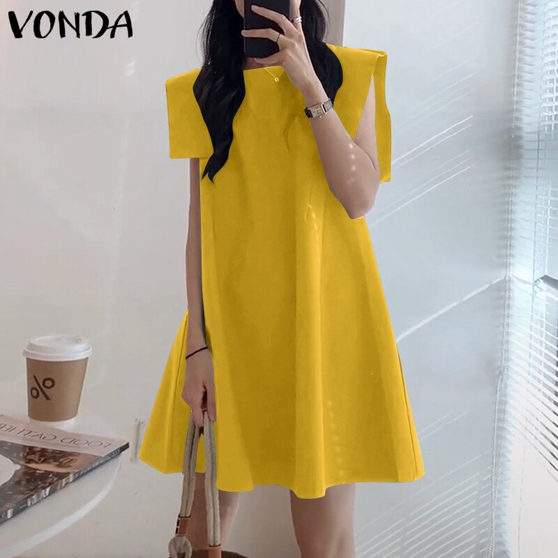 MASHYCHIC VONDA Women Sleeveless Holiday Plain A-line Dress Summer Party Mini Dress Sundress (Korean Causal)