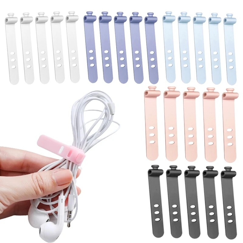 5pcs Silicone 3 lỗ dây cáp tổ chức Dây cáp có thể điều chỉnh dây đeo Di động Cáp sạc USB Tai nghe dòng quản lý Winder quan hệ