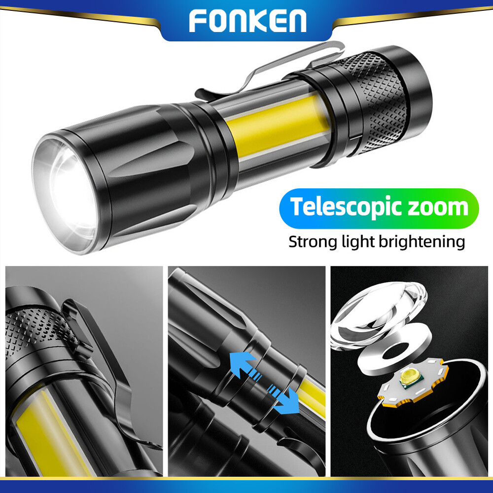 FONKEN Đèn Pin LED Phóng To Có Thể Sạc Lại Tiện Dụng Đèn Pin XP-G Q5 Đèn Pin Đèn Cắm Trại 3 Chế Độ Chiếu Sáng Đèn Pin Led Mini
