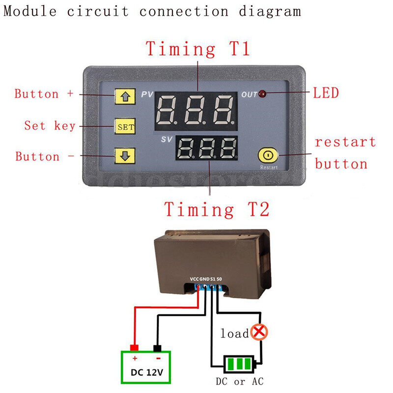 Original Diymore 12V Thermostat Cycle Timer Delay Dual Display Relay Module 0-999 hours