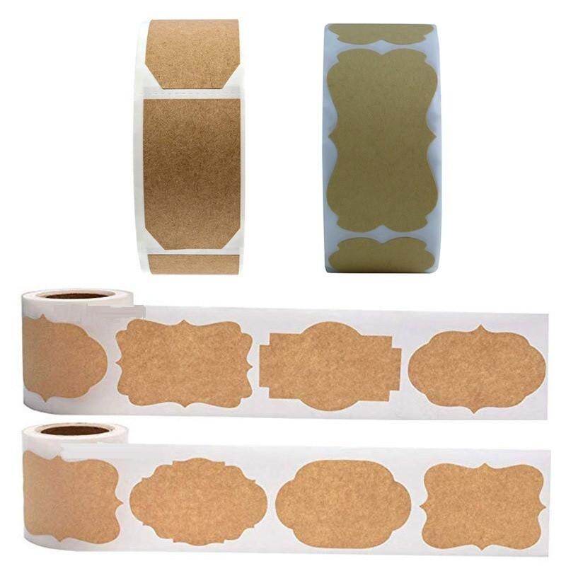 300 Tờ Giấy Kraft Trắng Cổ Điển Nhãn Dán Niêm Phong Giấy Tự Dính Đóng Gói Làm Bánh Phân Loại Nhà Bếp Nhãn Quà Tặng