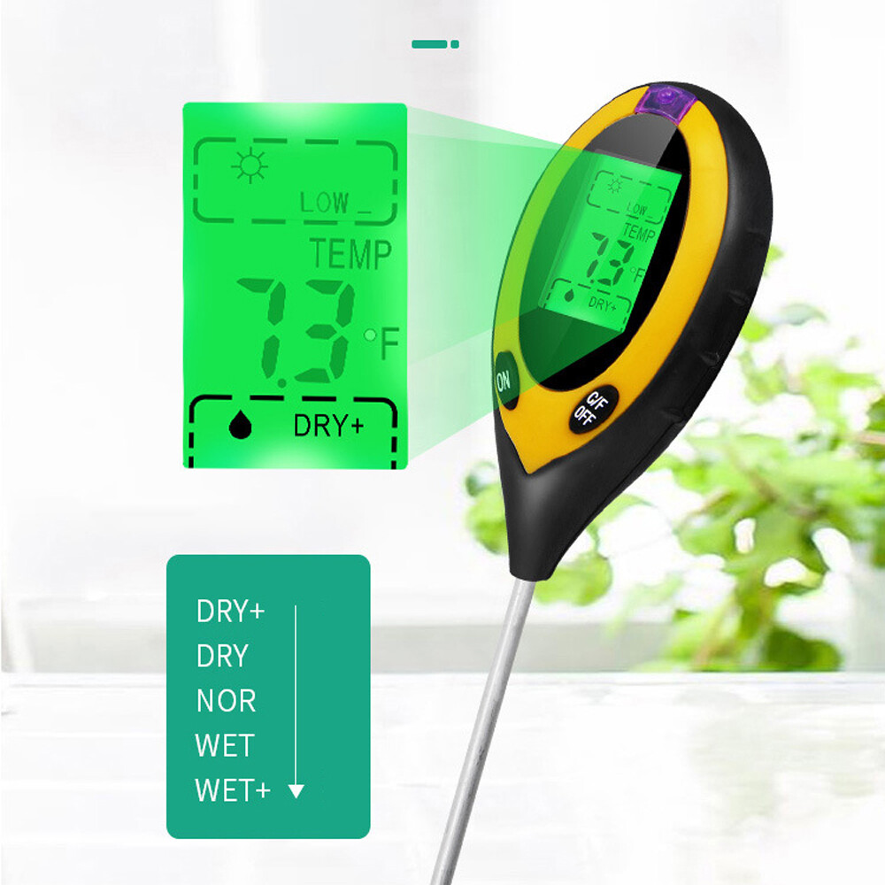 4in1 Digital Soil Analyzer Multifunctional Soil Tester Sunlight Intensity PH Value Moistures Temperature Detector Meter Potted Crops Planting Cultivating Tool with Dial for Field Garden Greenhouse