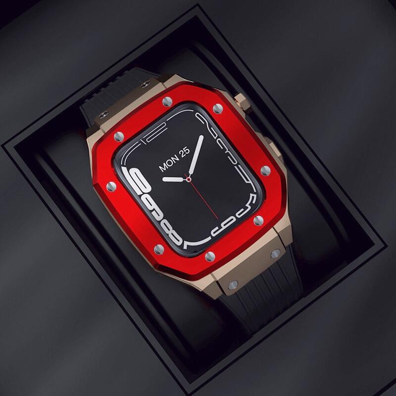 Modification Kit for Apple Watch Case Band 45mm 44mm Metal Frame Bezel Rubber Strap Accessories for I Watch Series 8 7 6 SE 5 4