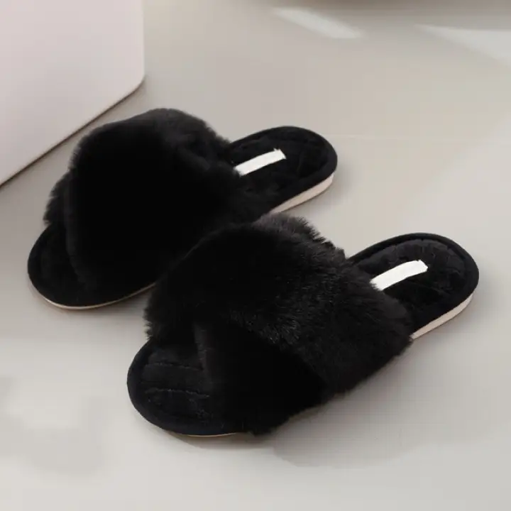 womens fluffy open toe slippers