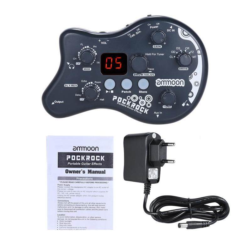 ammoon PockRock Portable Guitar Multi-effects Processor Effect Pedal 15 Effect Types 40 Drum Rhythms Tuning Function with Power Adapter EU plug (Dark Grey) Malaysia