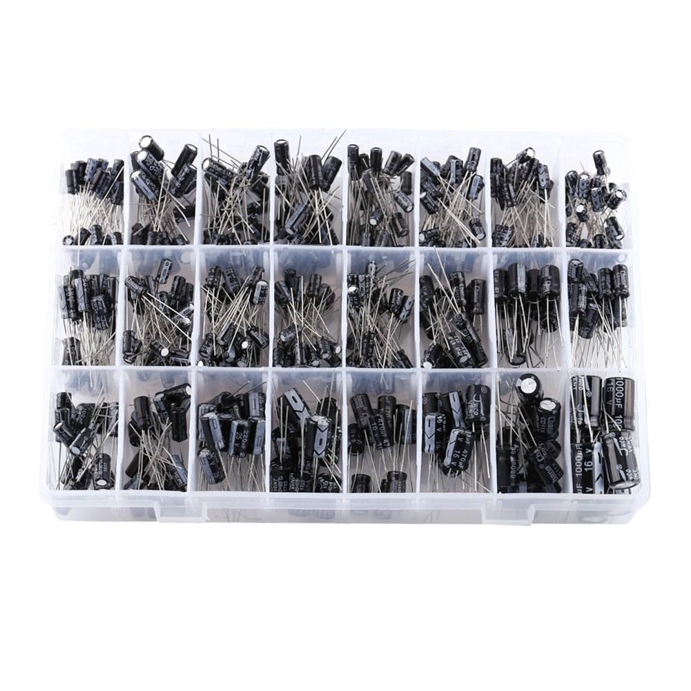 500pcs 24 Values Aluminum Electrolytic Capacitor Assorted Kit 10V~50V 0.1uF to 1000uF