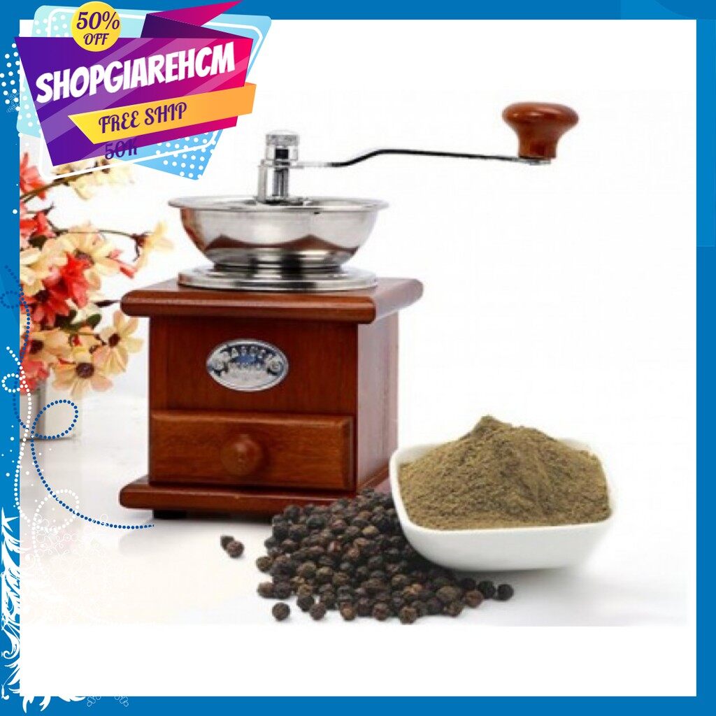[HCM]Cối Xay Tiêu Cafe Đậu Bằng Gỗ Hình Vuông
