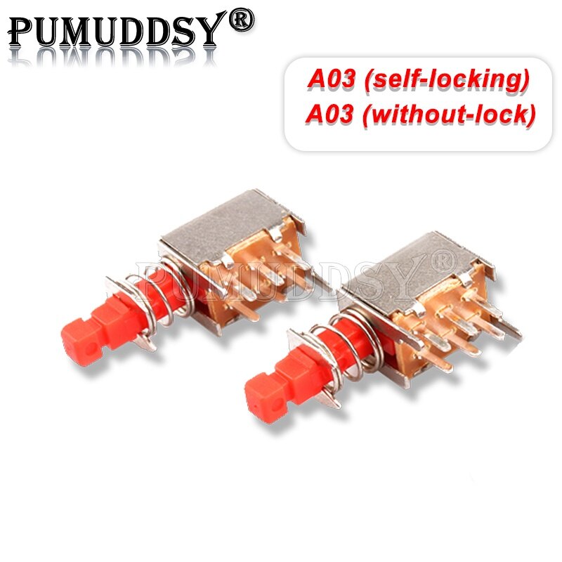10 cái trực tiếp công tắc phím bấm PS-22F03 A03 tự khóa/mở khóa công tắc bấm dạng đẩy dpdt lưỡng cực 6pin tự khóa nguồn điện chính chuyển đổi