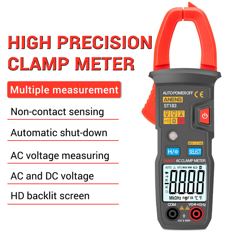 ANENG ST183 6000 Counts Digital AC Current Clamp Meter 600A Automatic Range Multimeter with Backlight Voltage Meter Clamp Gauge NCV Test Clamp Ammeter Universal Meter Tester Measuring Capacitance / AC Current / AC/DC Voltage / Resistance / Frequency