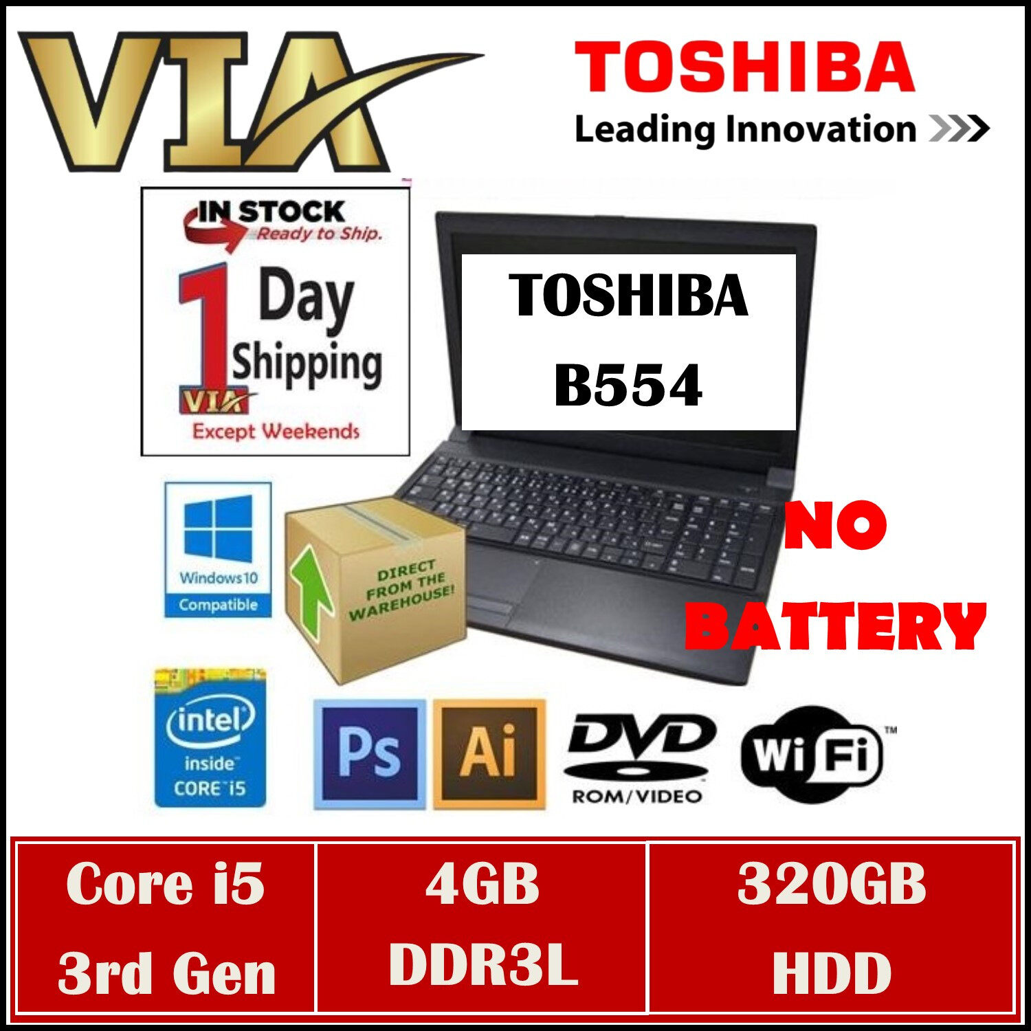 Free Shipping Toshiba B554 M Core I5 4gb 3gb Win 10 No Battery Lazada