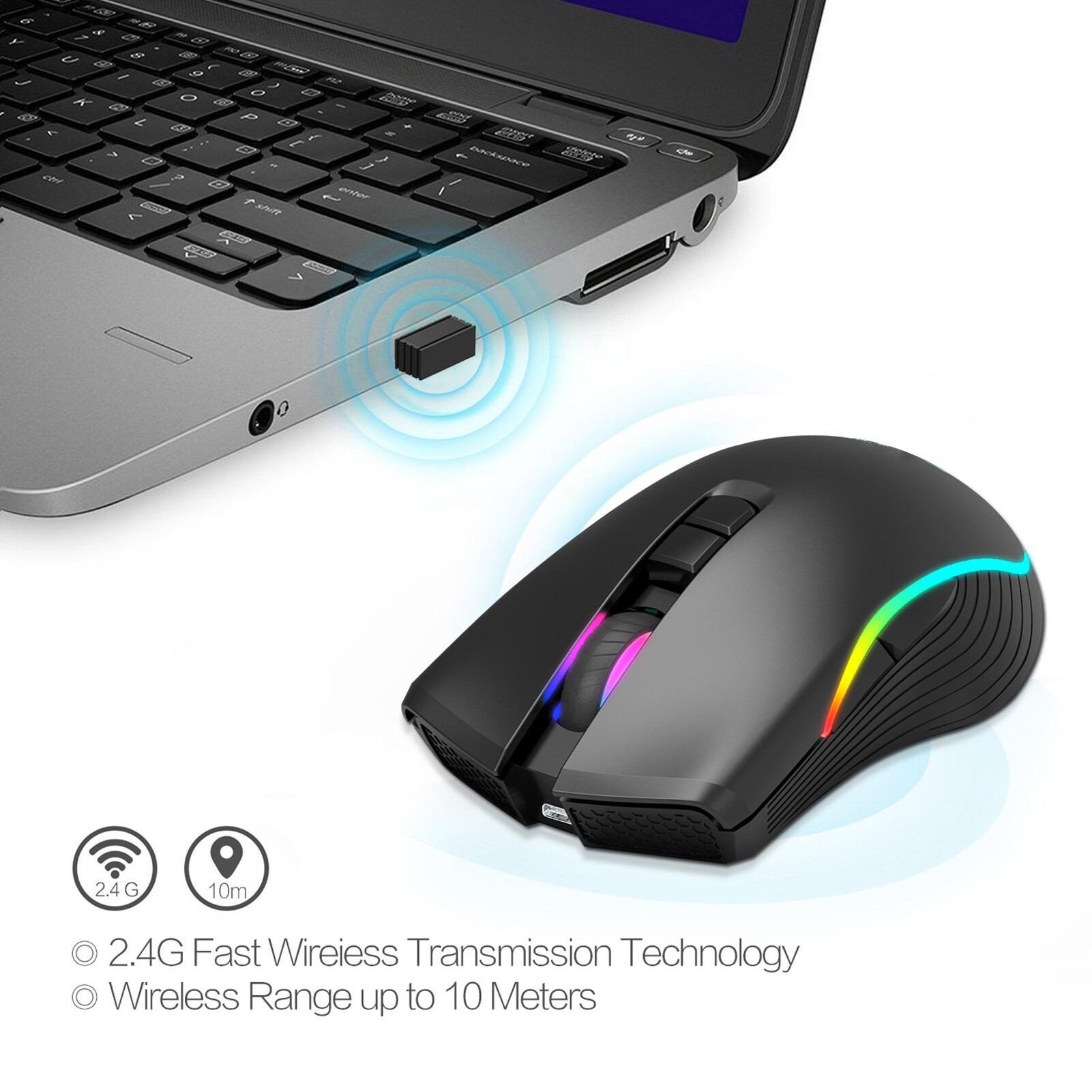 7 Buttons Type-C Charging DPI Adjustable Plug Play Wireless Mouse 2.4G Bluetooth-compatible Colorful Light Optical Mute Mouse with Receiver Computer Accessories Computer Mouse Plug
