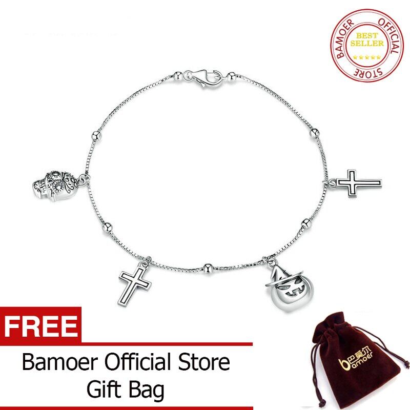 BAMOER Silver S925 Chain Bracelet Sterling Silver Happy Halloween Link Oxidized Bracelets Fine Jewelry Gifts for Girl BSB051