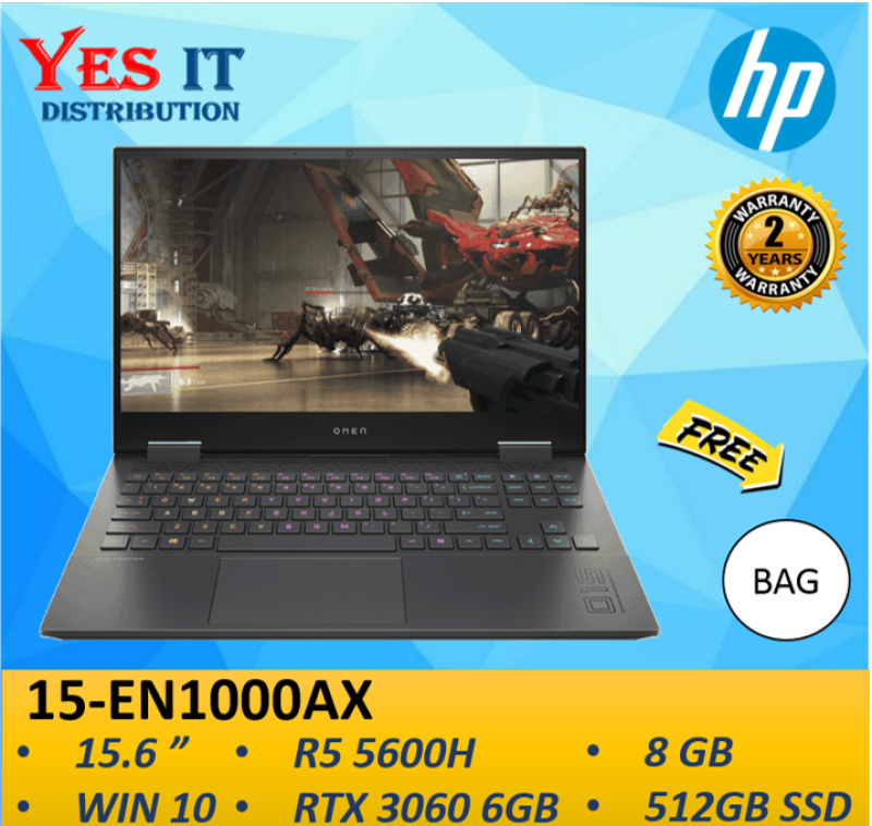 HP OMEN 15-EN1000AX 15.6 FHD 144Hz LAPTOP ( R5-5600H, 8GB, RTX 3060 6GB, 512GB SSD, WIN10, 2YW) FREE BAG Malaysia