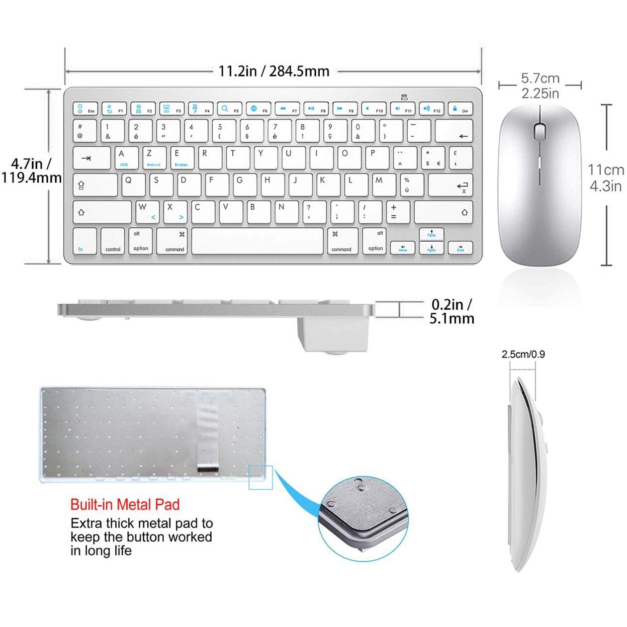French AZERTY Bluetooth Keyboard Mouse Combo Wireless Bluetooth Mice ...