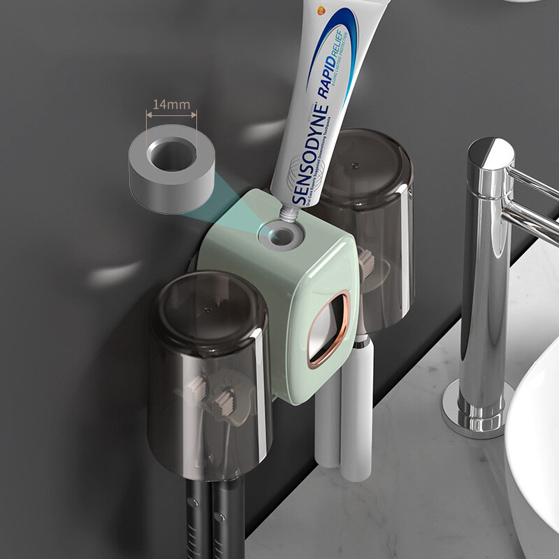 Non-perforated toothbrush holder Wall mounted toilet storage Automatic toothpaste squeeze Creative toothbrush shelf