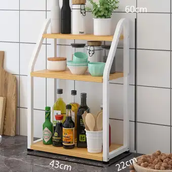 Ruyiyu 43x22x60cm 3 Layer Kitchen Storage Shelf Solid Wood Layer Kitchen Storage Shelf