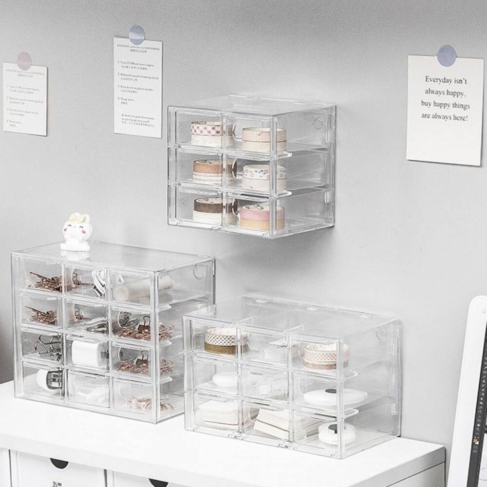 BUBLER Waterproof Stackable Storage Cabinet Cosmetics Earphone Makeup Container Sundries Desktop Storage Drawer Drawer Storage Box Stationery Organizer Transparent Storage Box