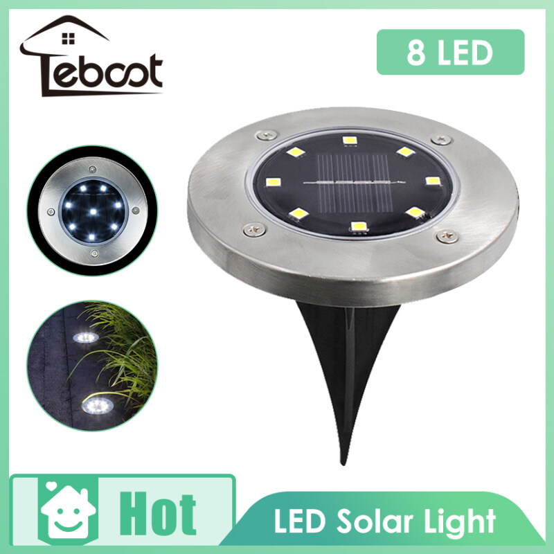 TeBoot 8LED Solar Ground Lights Outdoor Garden Stake Lights Landscape Lighting Waterproof Security Lamps Pathway Yard Floor Light