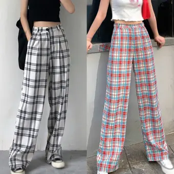 tartan straight leg trousers