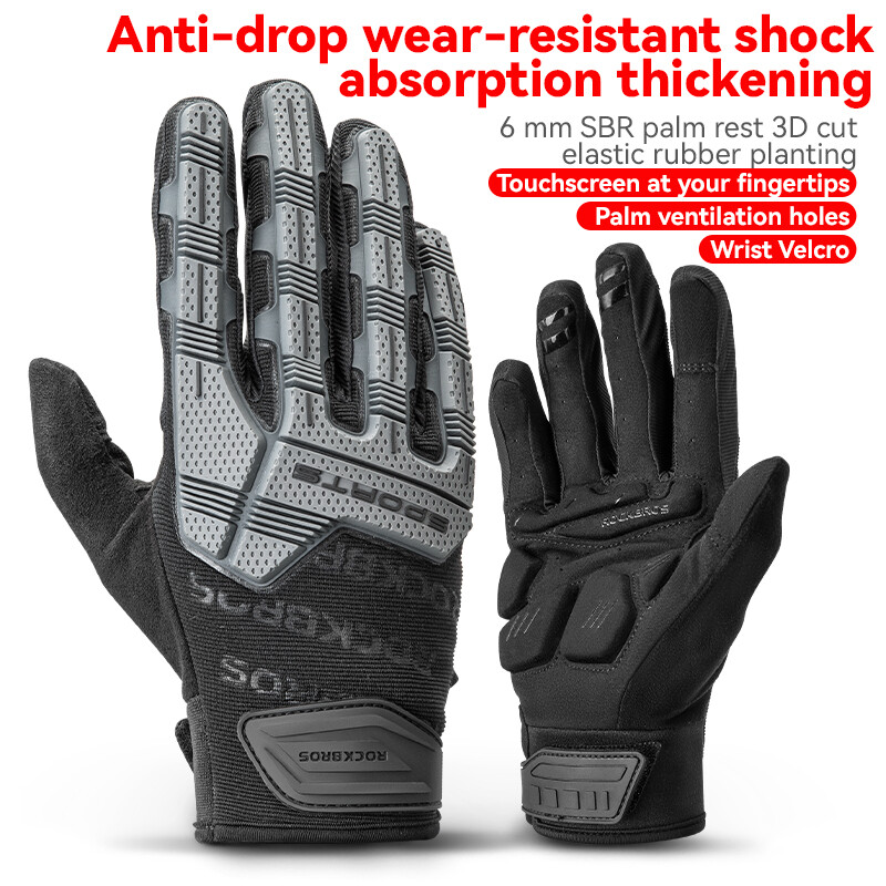 ROCKBROS Shockproof Motorcycle Gloves Anti-collision SBR Padded Full Finger Bike Gloves Breathable Bicycle Gloves