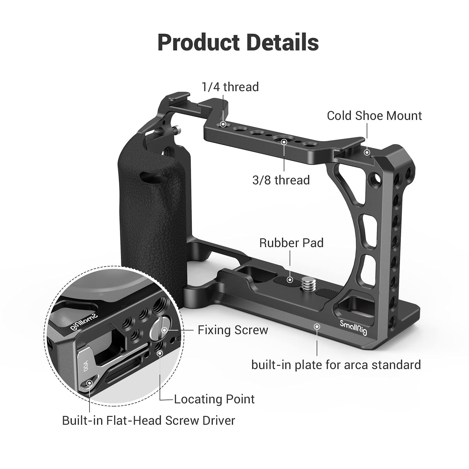 SmallRig Khung máy ảnh A6400 có tay cầm bằng silicon cho Sony A6100 / A6300 / A6400 3164
