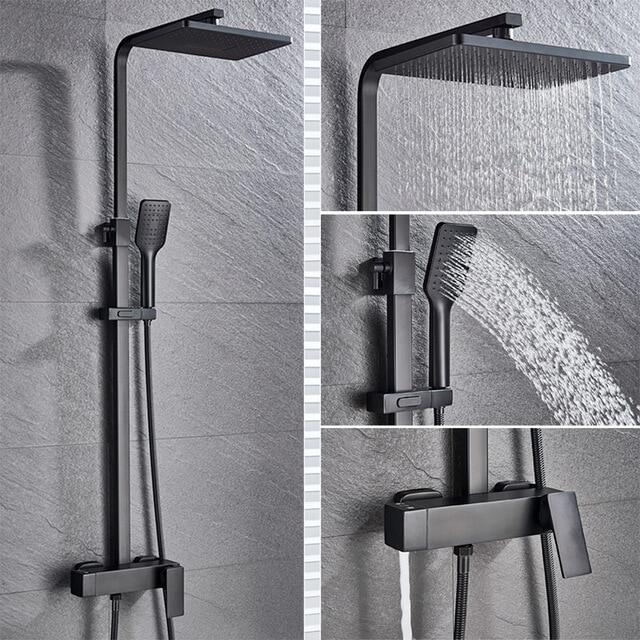 Matte Black Wall Mounted Rainfall Shower Faucet Rotate Watering Can Bath  Shower 