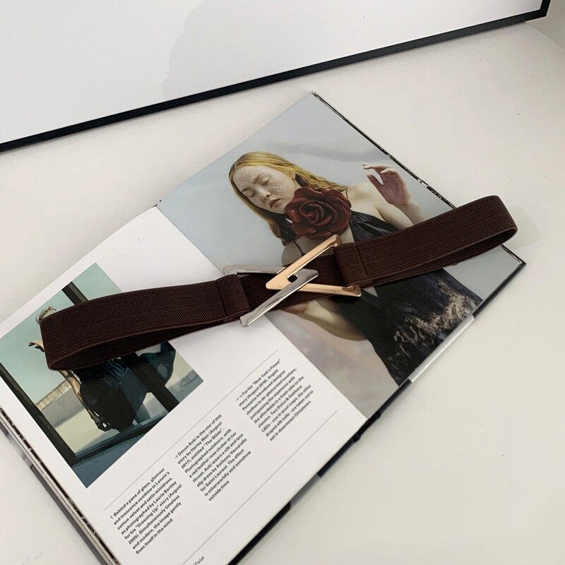 Gold Triangle Buckle Belts for Women Fashion Solid Color Elastic Waist Belt Waistband for Dress Coat