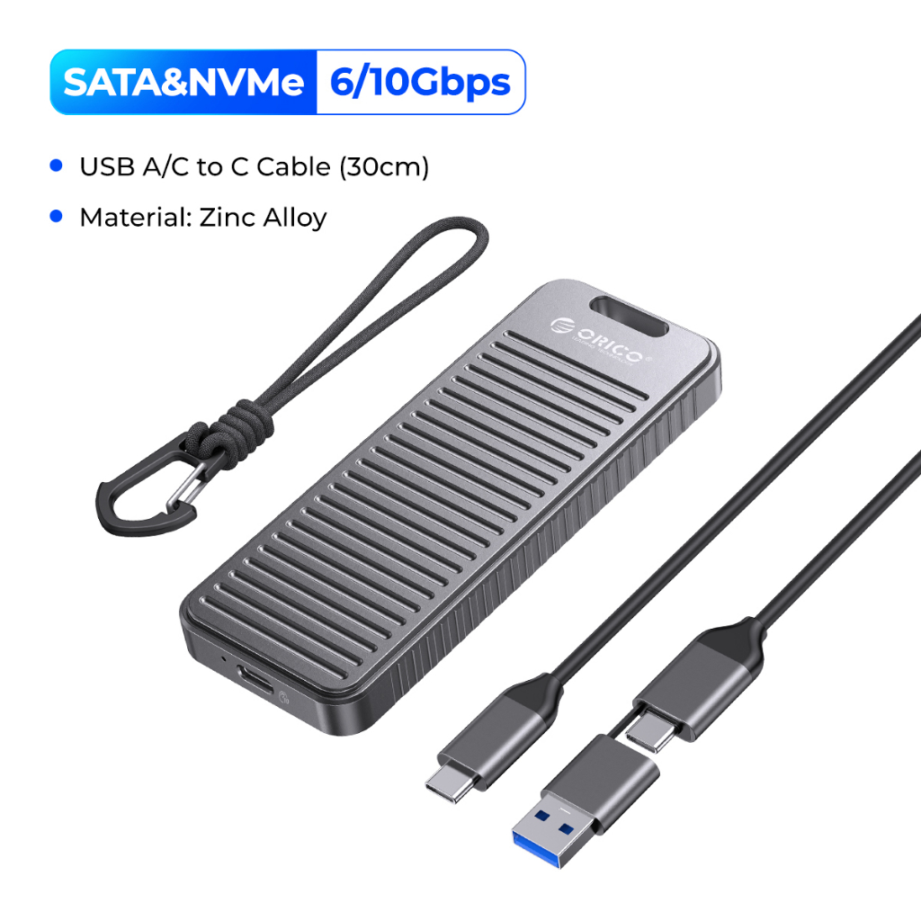 Orico m.2 nvme ssd enclosure 10gbps with lanyard m.2 nvme/sata dual protocol enclosure pcie nvme adapter 4tb pcie/ngff b&m key case shockproof & drop-proof for outdoor travel