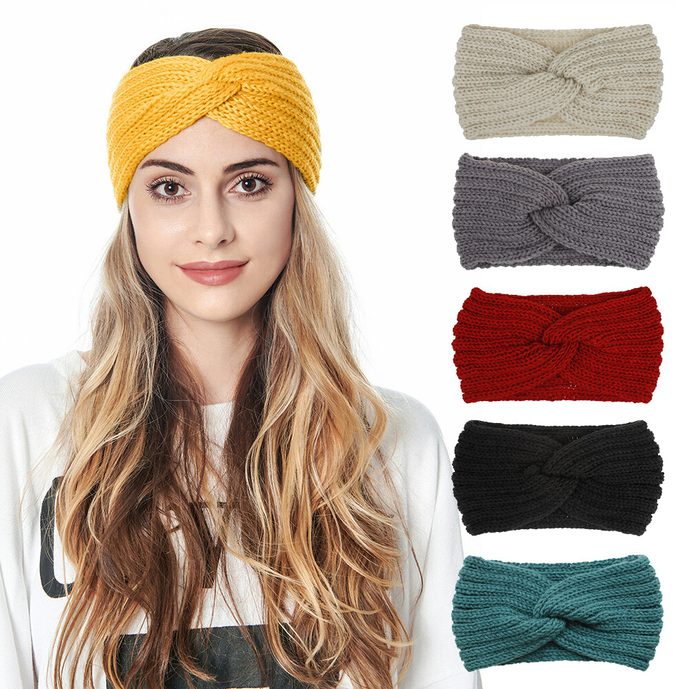 Women Hairband Autumn Winter Wool Knitted Headband Cross Knot Hairband Hair Accessories Ear Warmer Headband