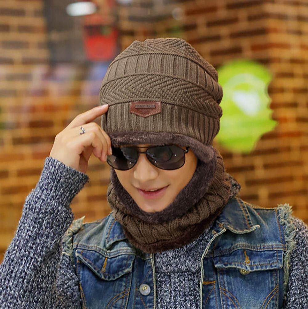 2 Buah Topi Kupluk Musim Dingin Set Syal Topi Topi Rajut Hangat Tebal Rajut Tengkorak Topi Unisex