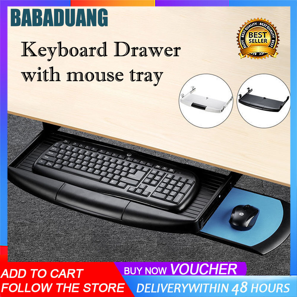 keyboard and mouse tray under desk