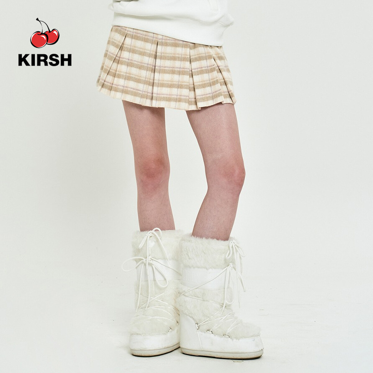 ★2023FW新作★KIRSH★CHERRY BUTTON POINT PLEATS SKIRT CHERRY BUTTON POINT PLEATS SKIRT[DARK BEIGE] - KIRSH | 60