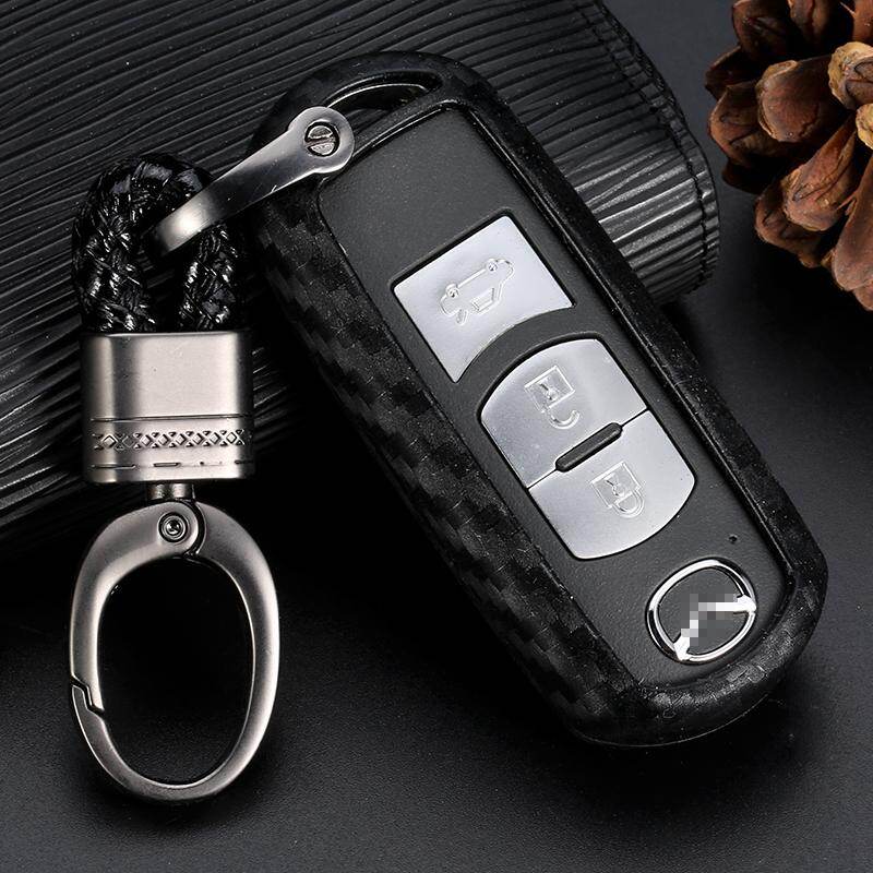 Carbon Fiber Silica Gel Car Key Case Cover For Mazda 2 3 5 6 8 Cx5 Cx7 Cx9 M6 Gt Atenza Axela Familia Keychain 2/3/4 Btn