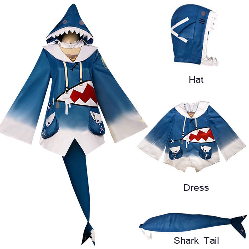 Anime Hololive Gawr Gura Cosplay Costume Virtual Anchor Gawr Gura Shark Dress Girls Women Lolita Uniform Dress With Shark Tail Anime Role Playing Costumes